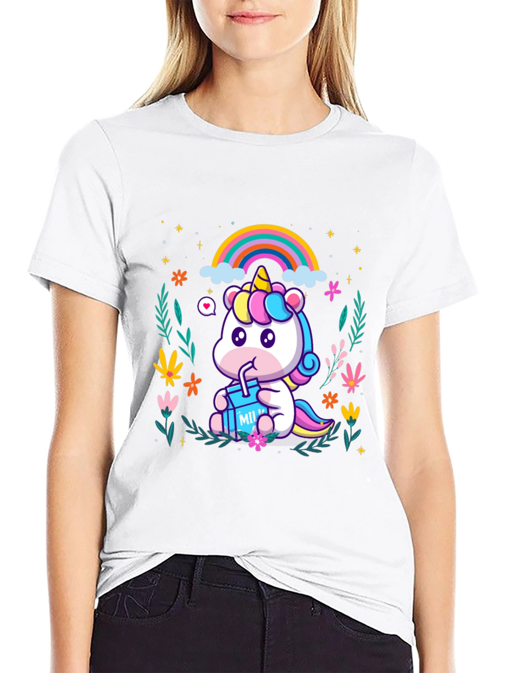 Cute Cartoon Unicorn T-Shirt - Black