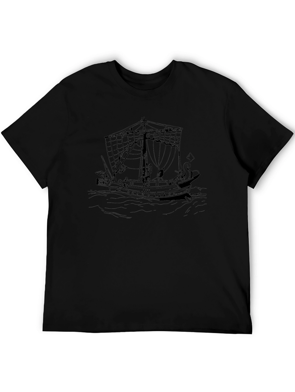Black T-Shirt with Ship Graphic
