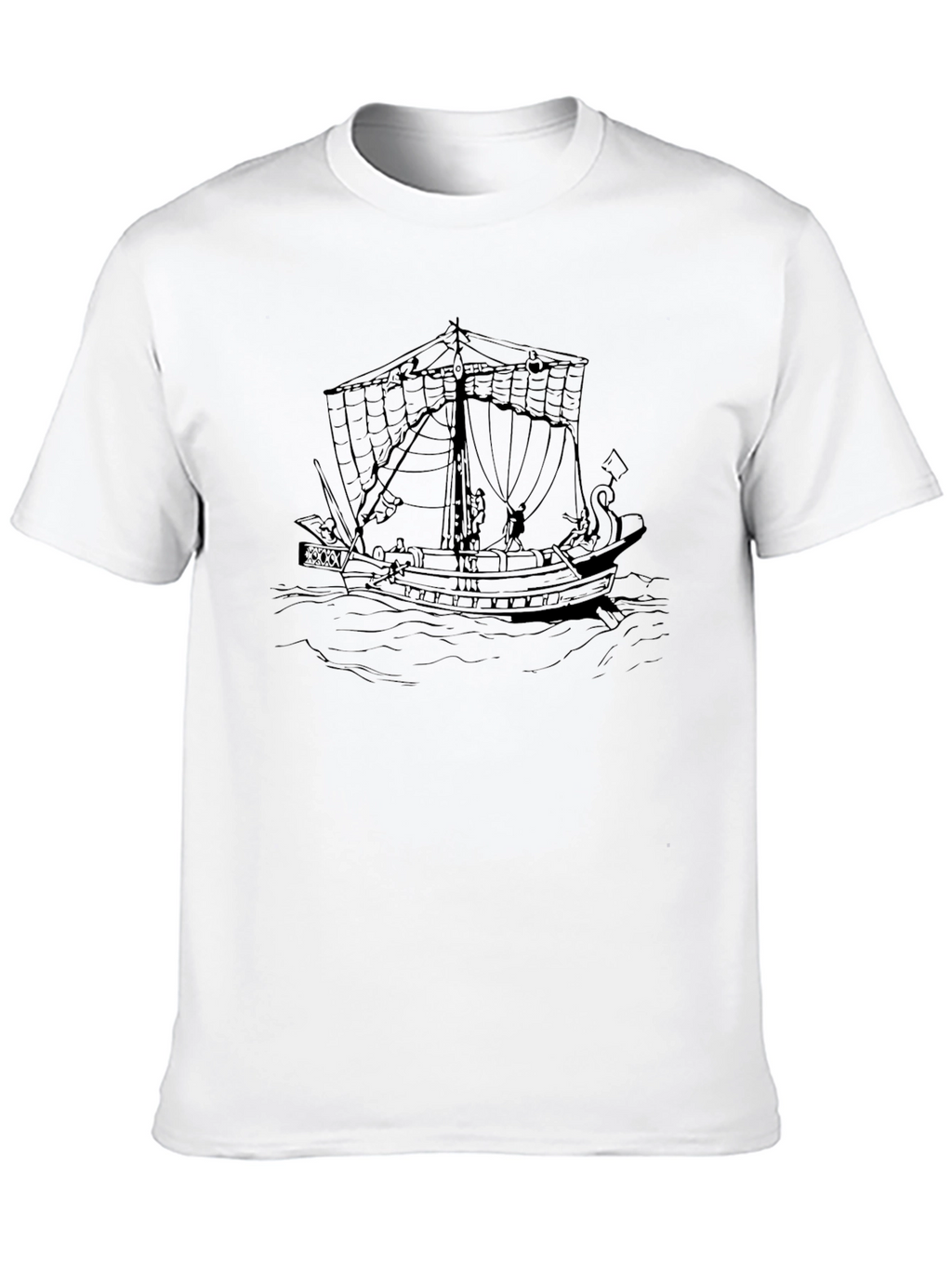Black T-Shirt with Ship Graphic