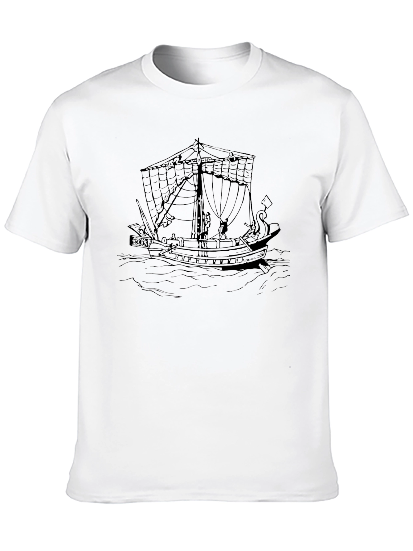 Black T-Shirt with Ship Graphic
