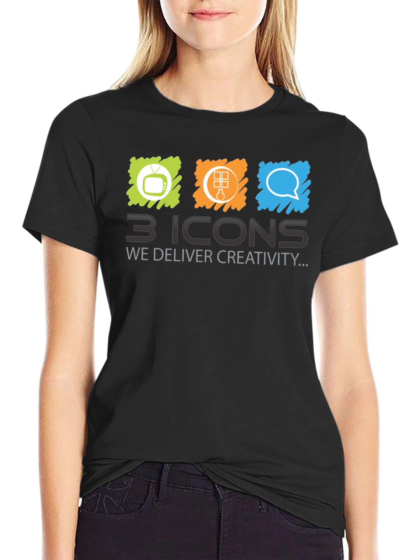 Creative 3 Icons Graphic T-Shirt - Black