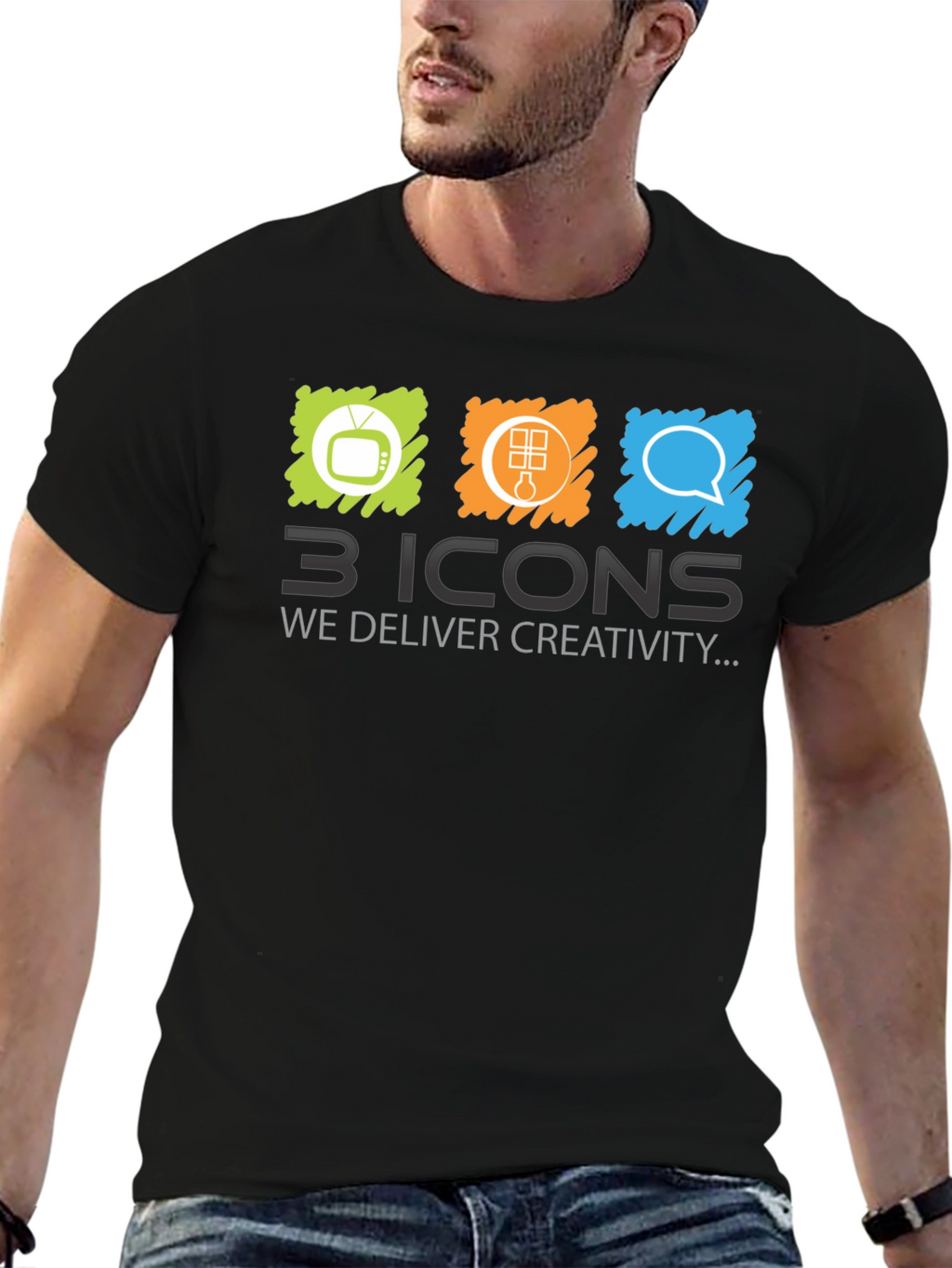 Creative 3 Icons Graphic T-Shirt - Black