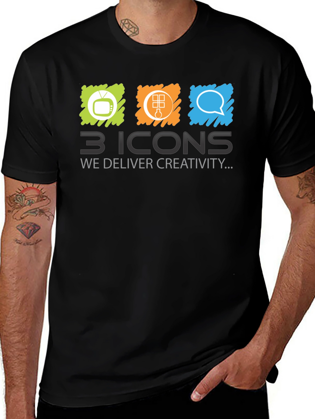 Creative 3 Icons Graphic T-Shirt - Black