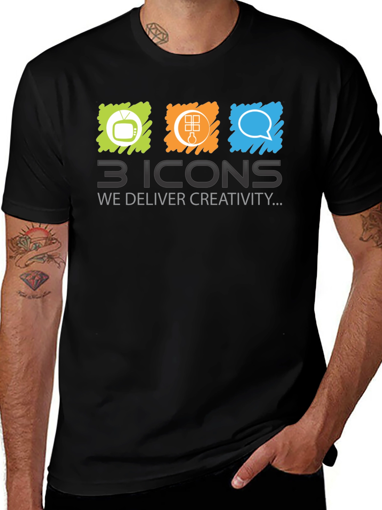 Creative 3 Icons Graphic T-Shirt - Black