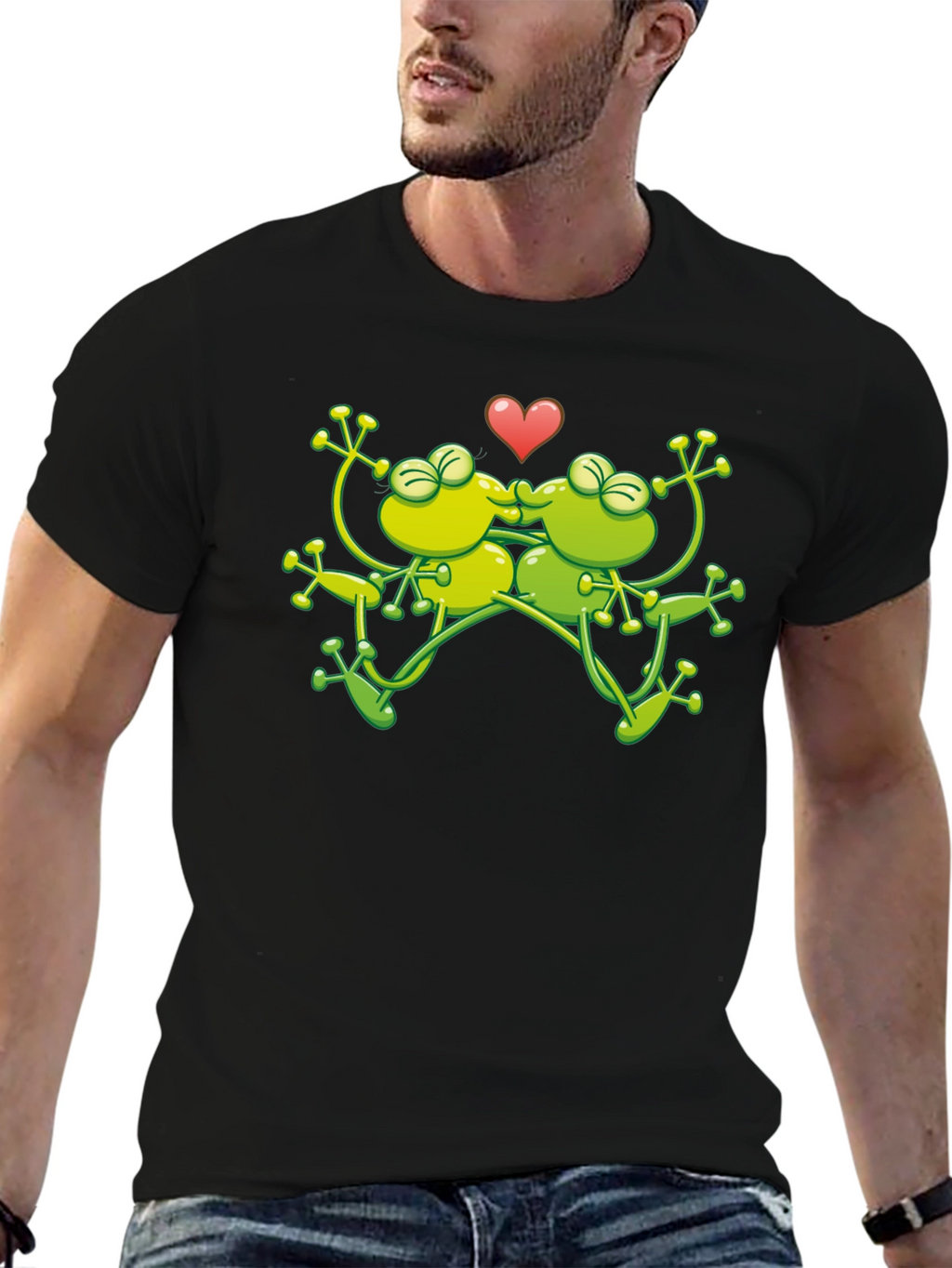 Kissing Frogs Graphic Black T-Shirt