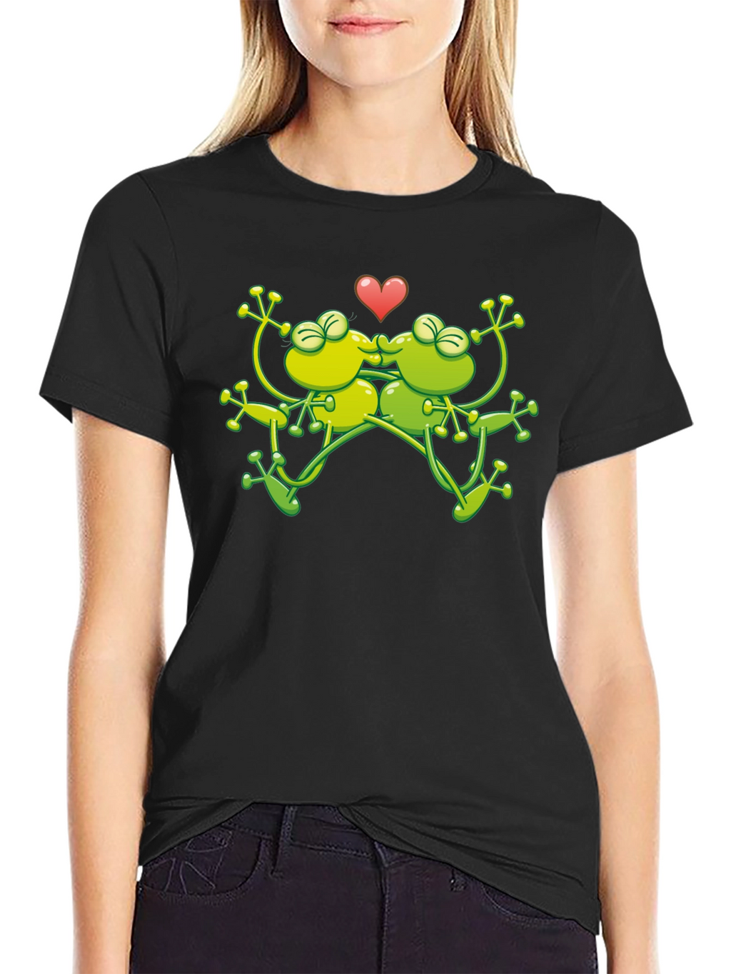 Kissing Frogs Graphic Black T-Shirt