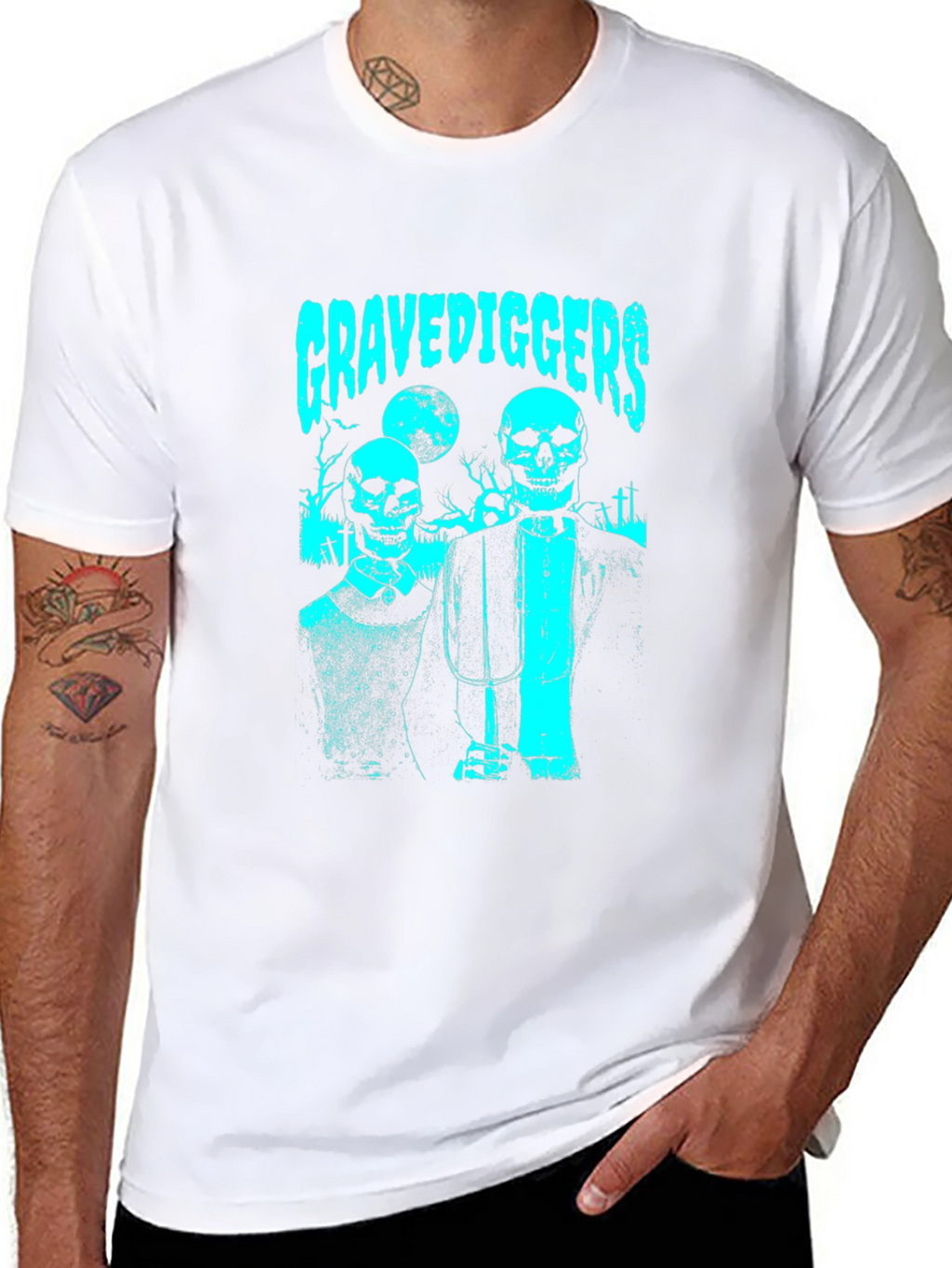 Gravediggers Skeleton Couple Graphic Black T-Shirt