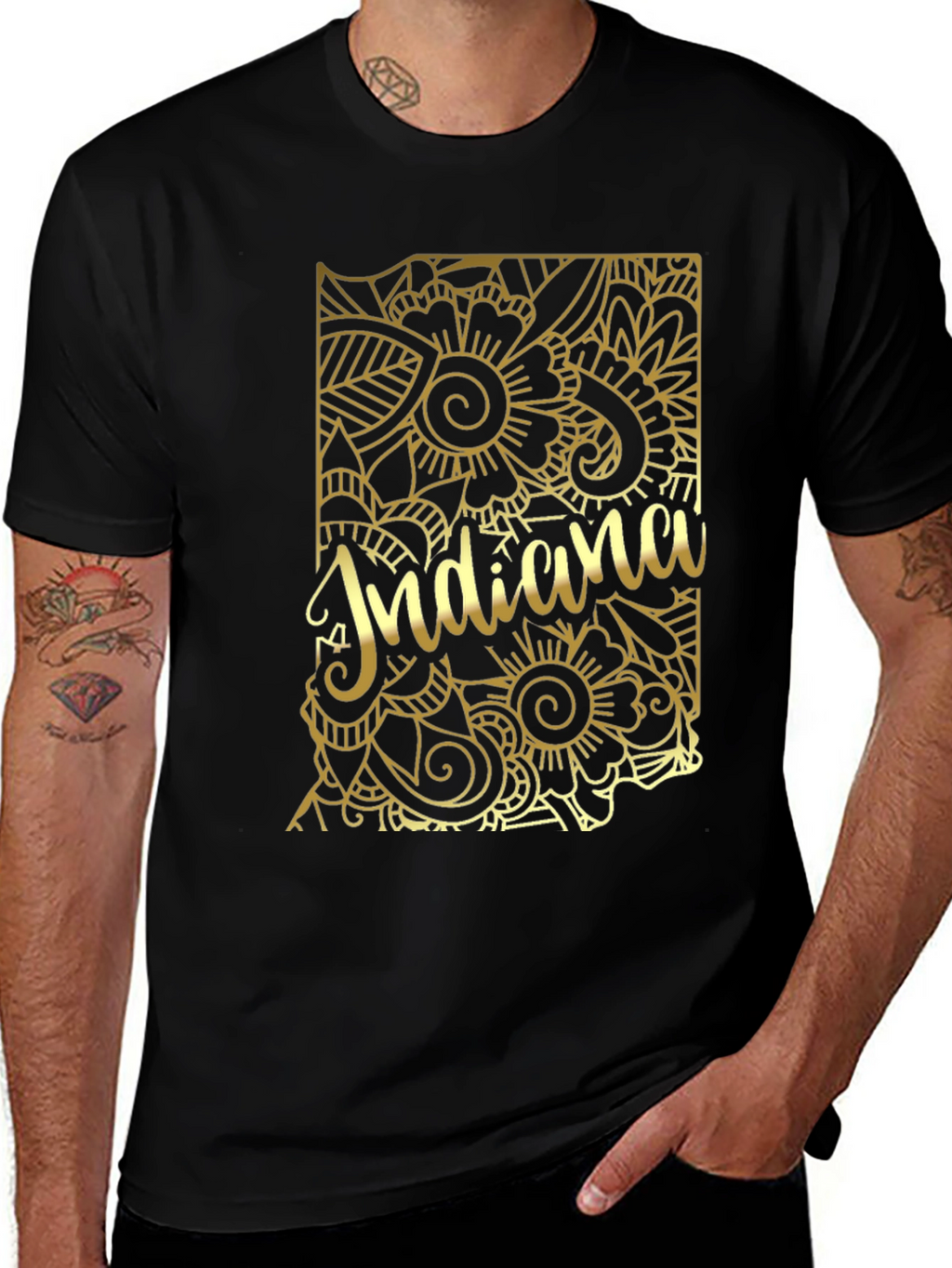 Indiana State Gold Floral T-Shirt