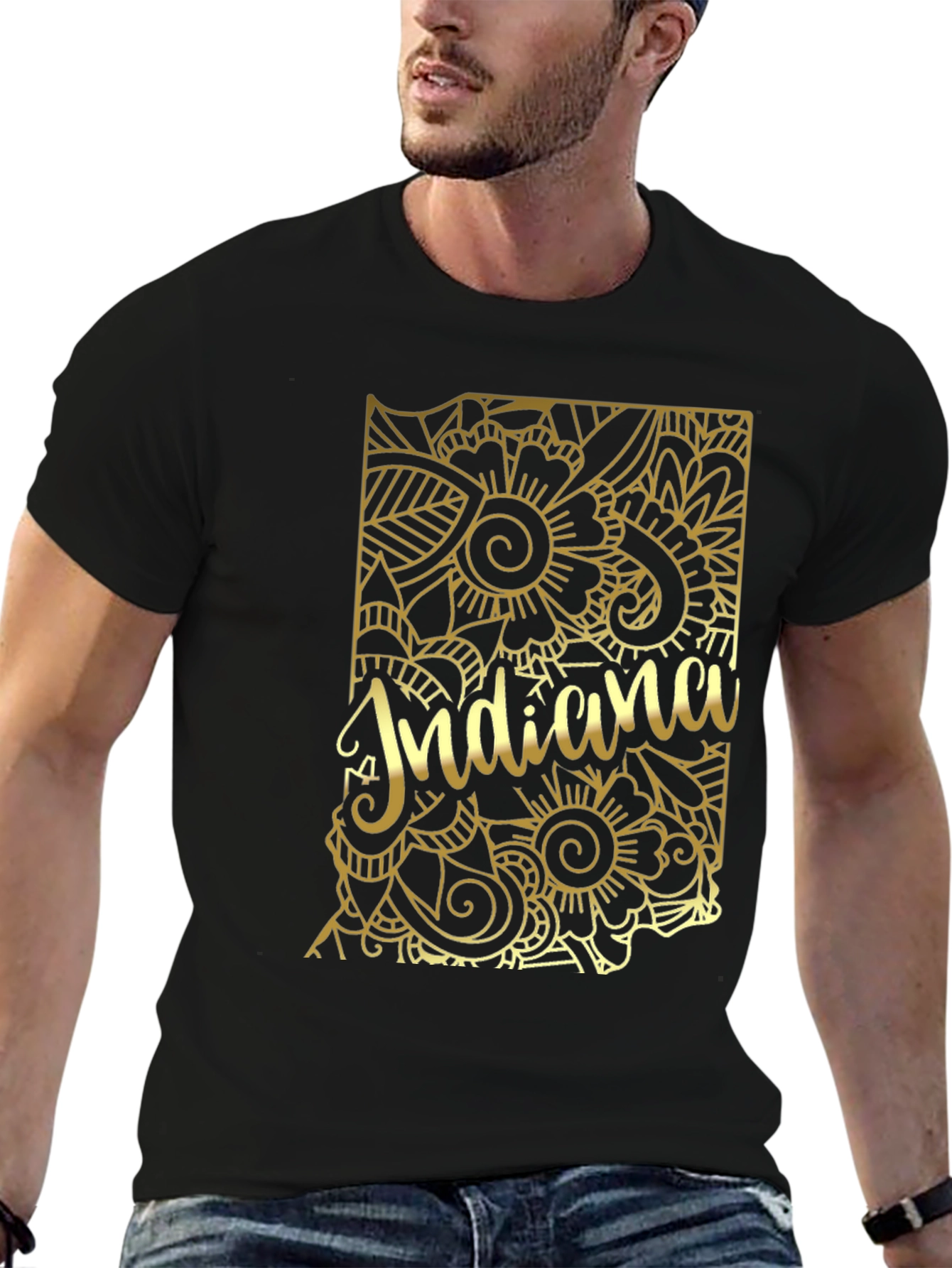 Indiana State Gold Floral T-Shirt