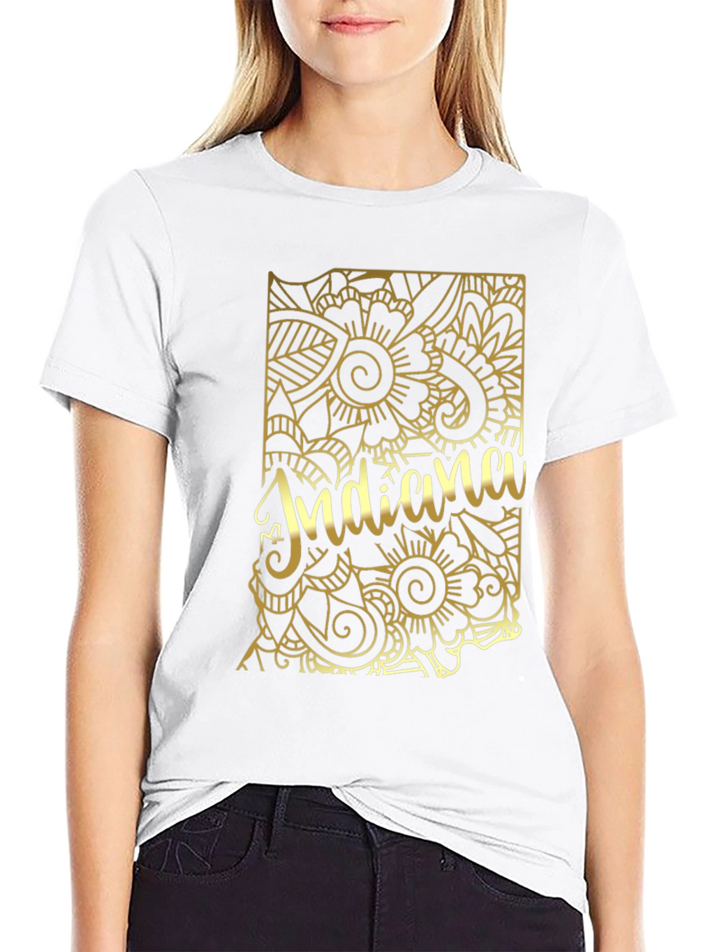 Indiana State Gold Floral T-Shirt