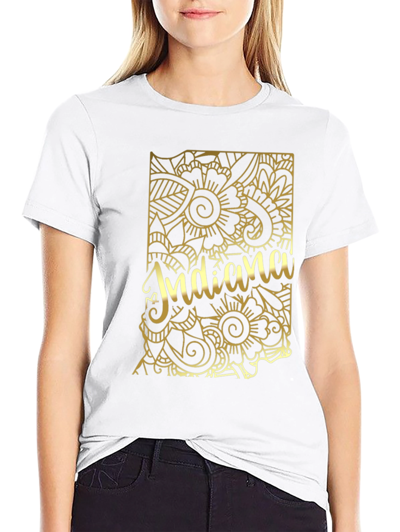 Indiana State Gold Floral T-Shirt