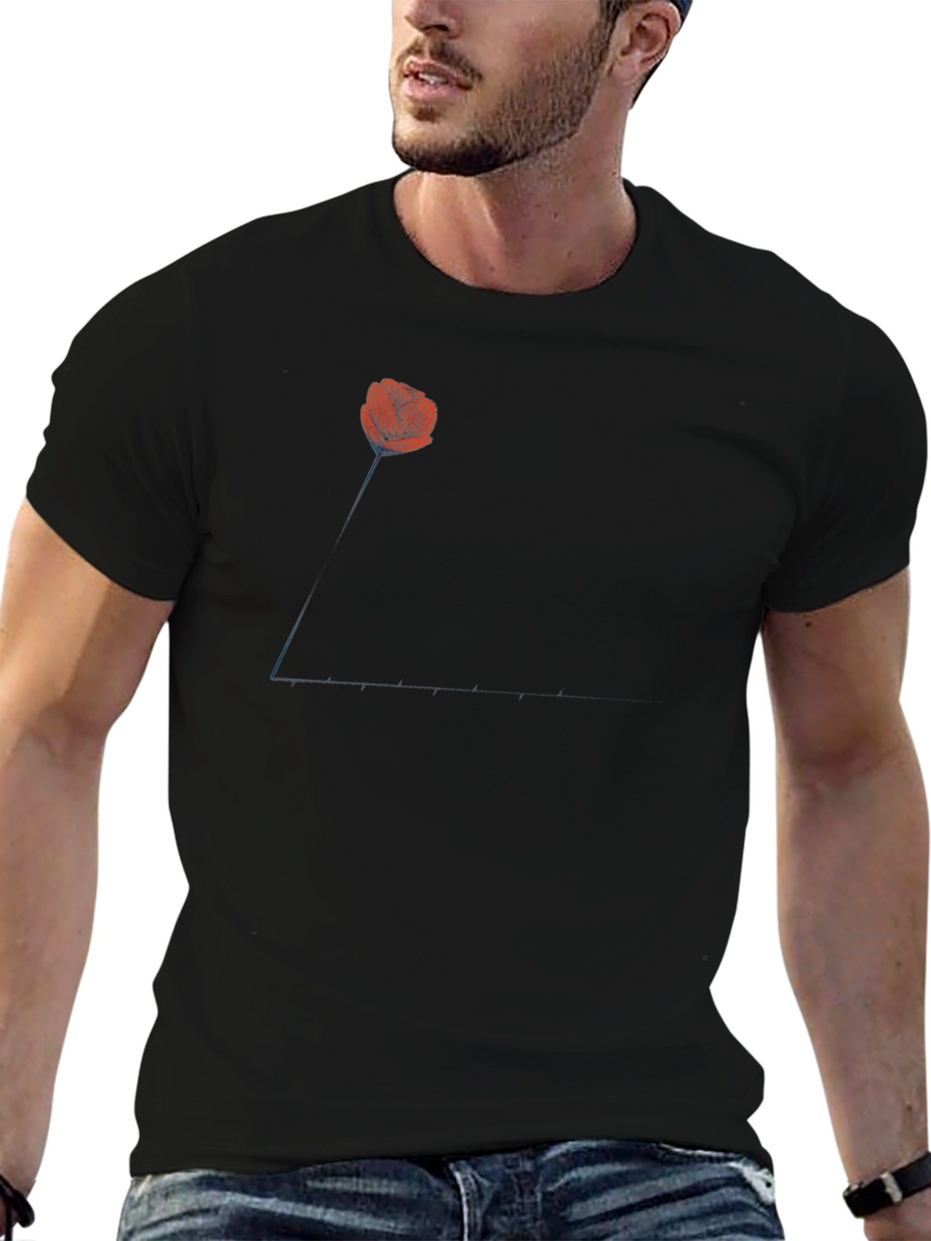 Mens Black T-Shirt with Poppy Design