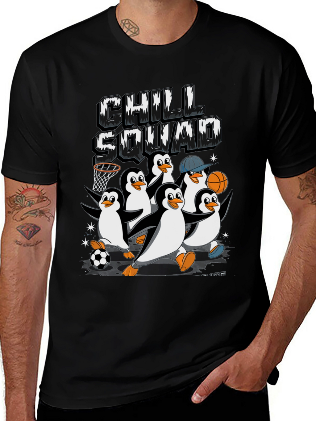 Chill Squad Penguin Graphic Tee - Black