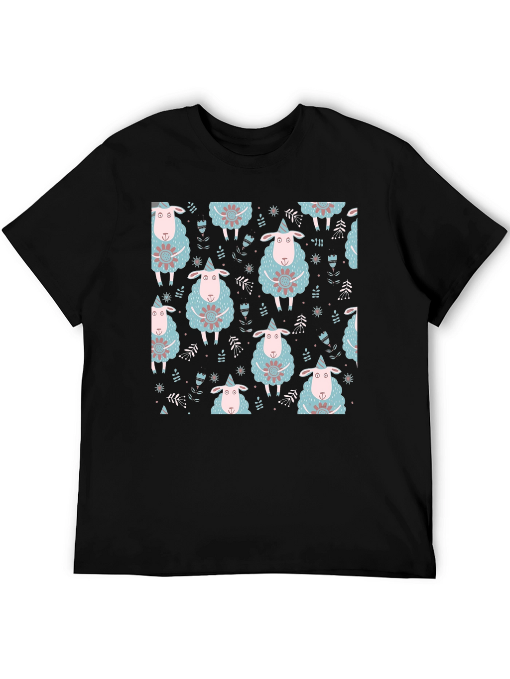 Sheep Patterned Black T-Shirt