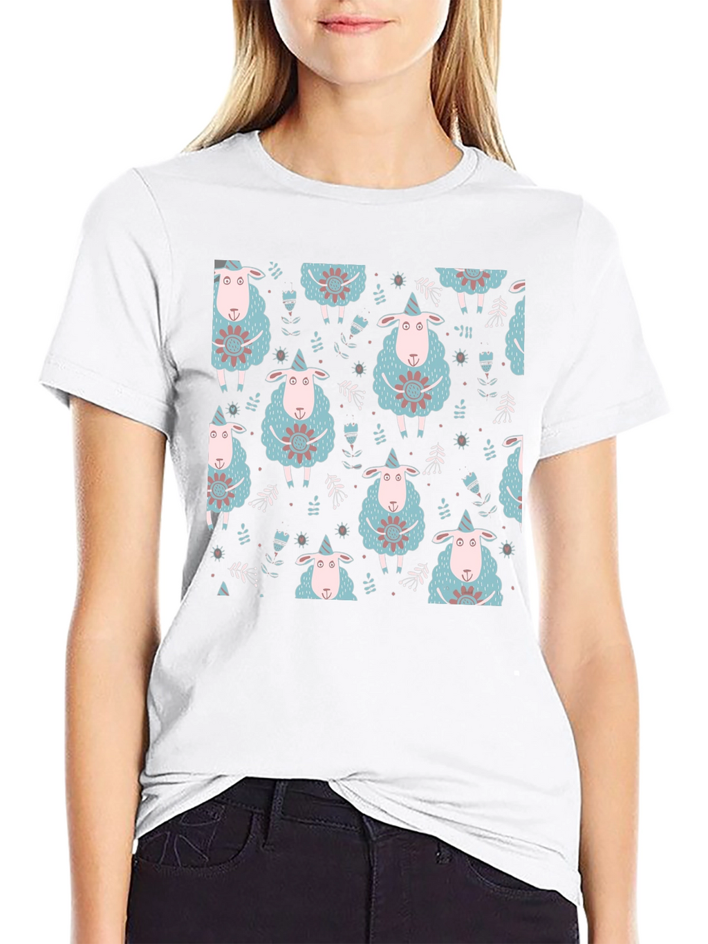 Sheep Patterned Black T-Shirt