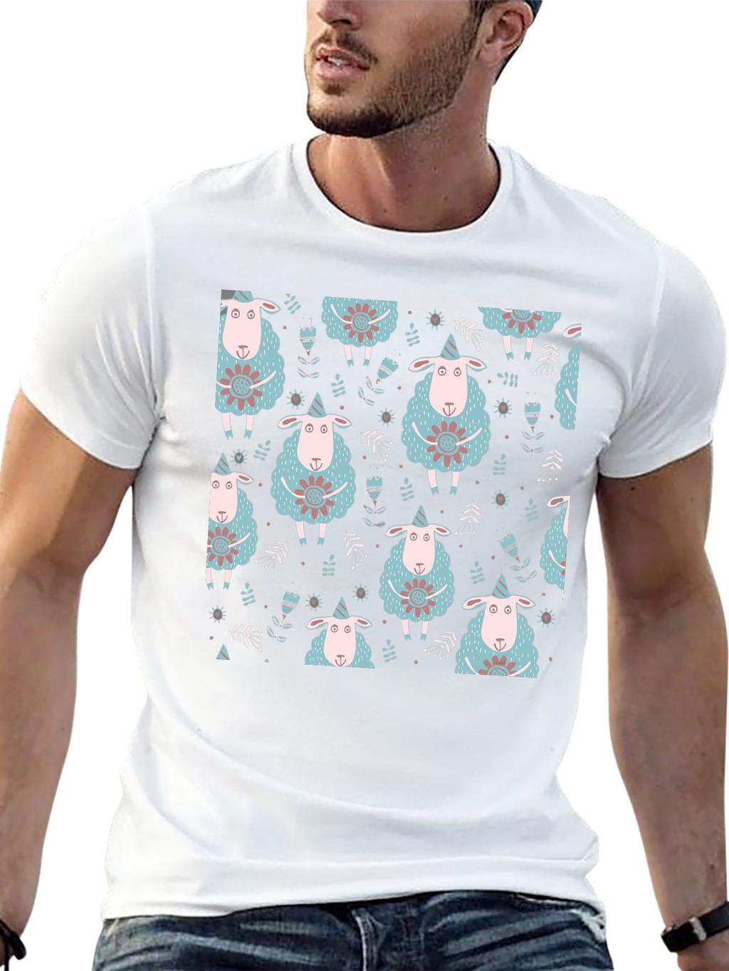 Sheep Patterned Black T-Shirt