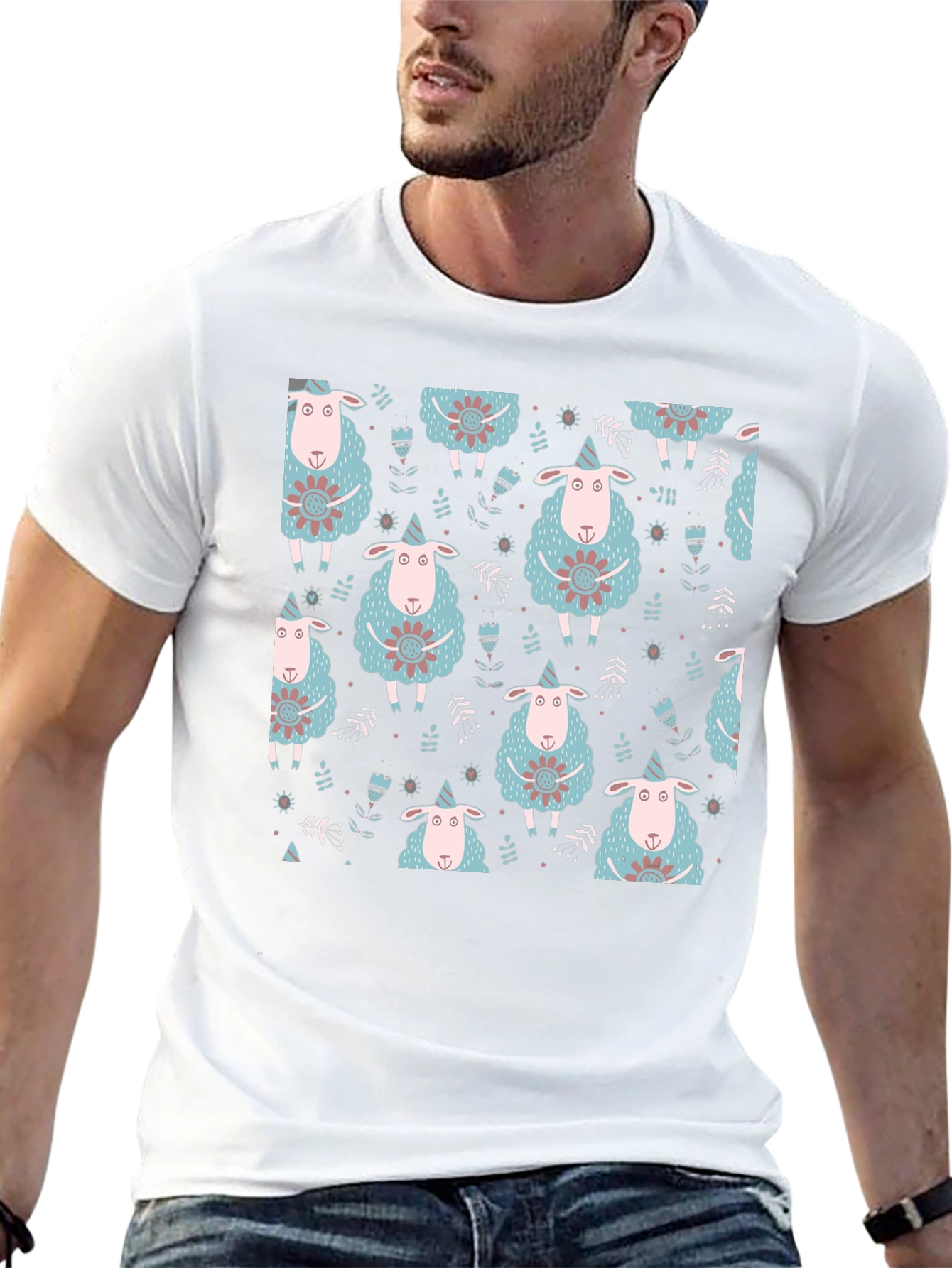 Sheep Patterned Black T-Shirt