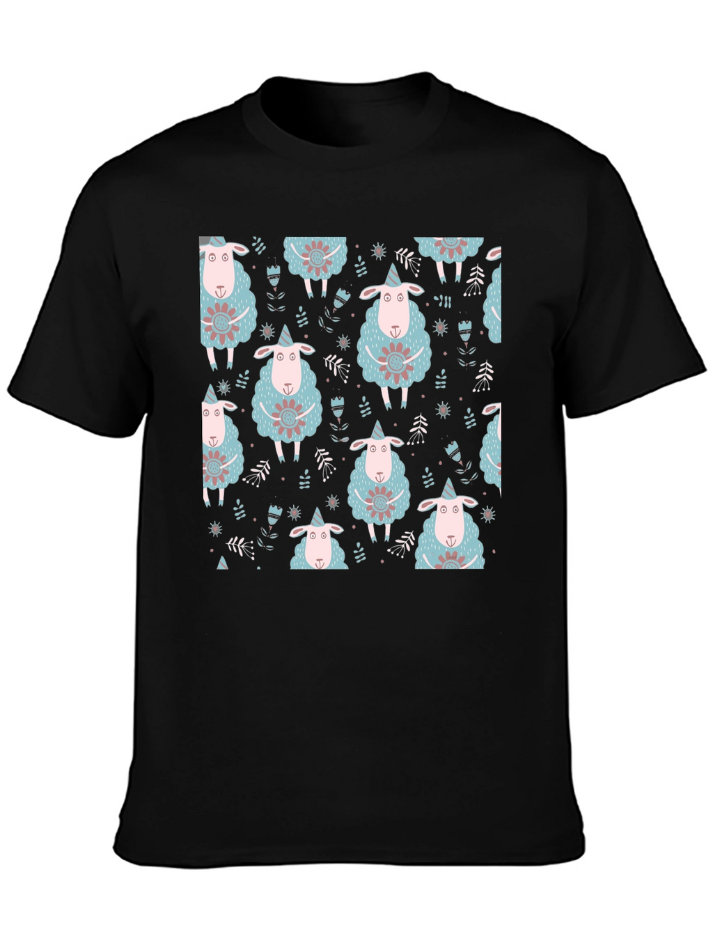 Sheep Patterned Black T-Shirt