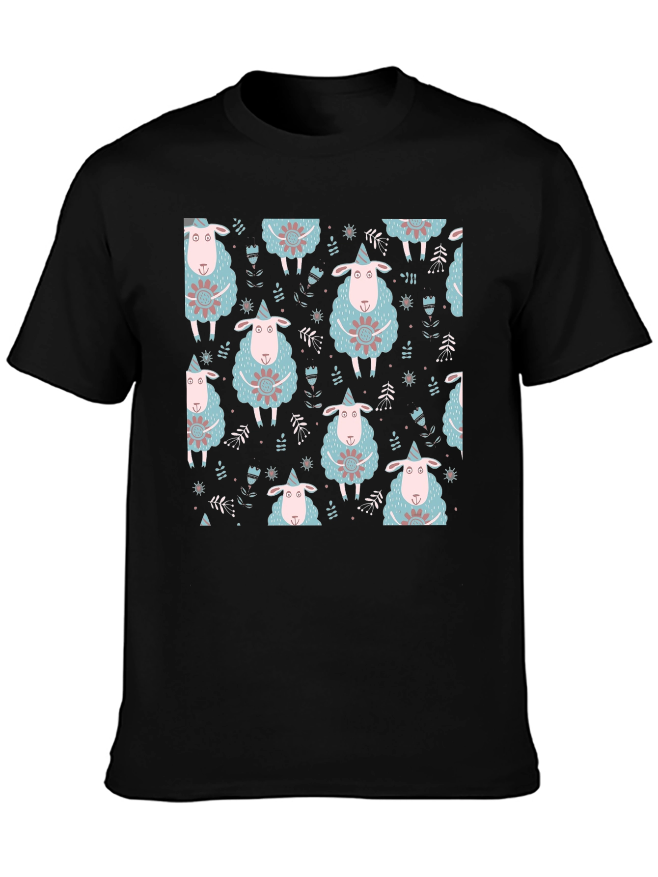 Sheep Patterned Black T-Shirt