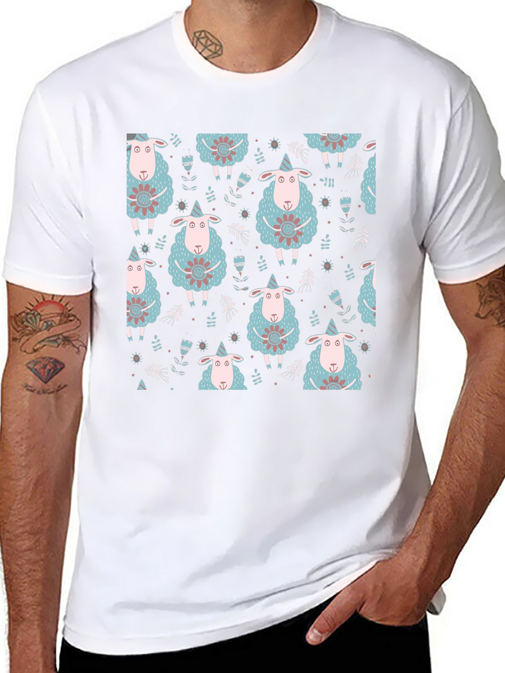 Sheep Patterned Black T-Shirt