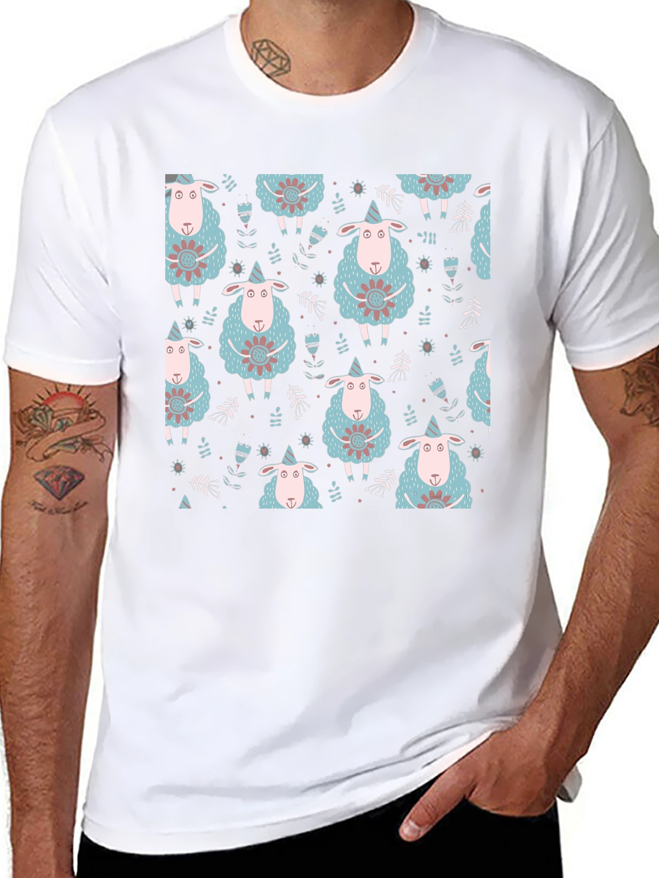 Sheep Patterned Black T-Shirt