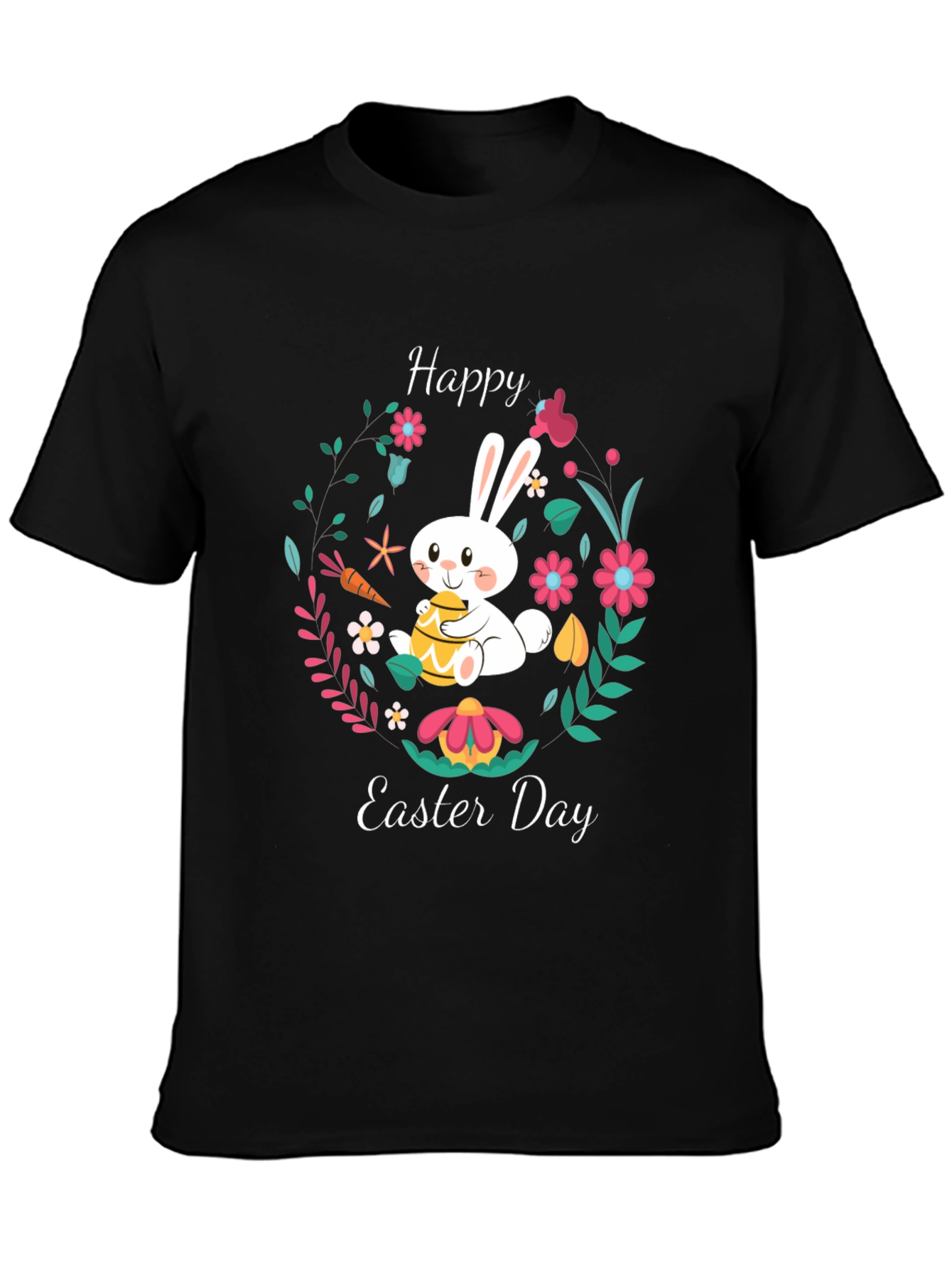 Happy Easter Day Bunny Graphic Tee - Black Casual Shirt