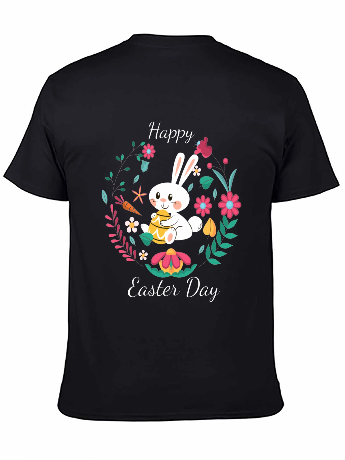 Happy Easter Day Bunny Graphic Tee - Black Casual Shirt