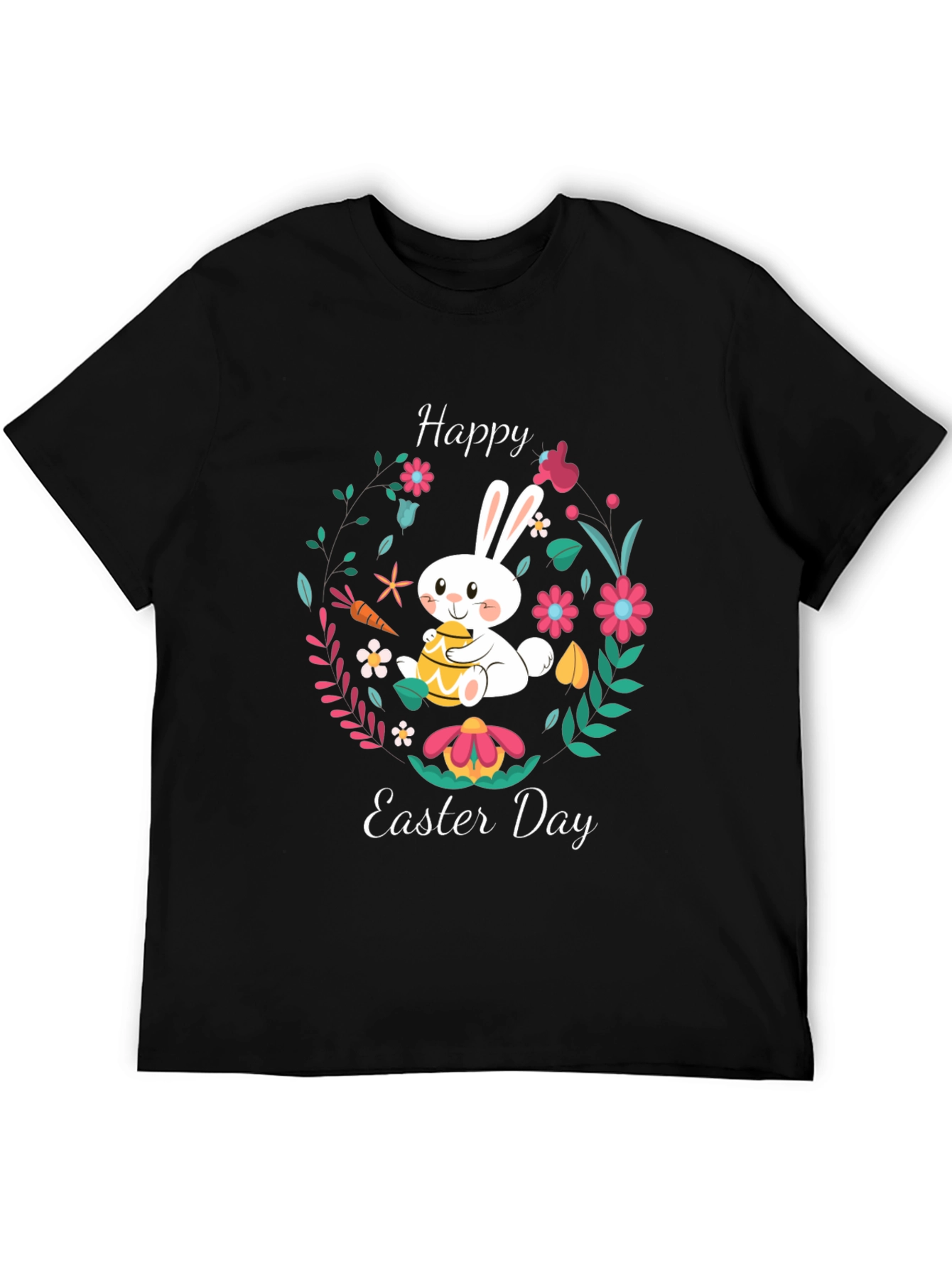 Happy Easter Day Bunny Graphic Tee - Black Casual Shirt