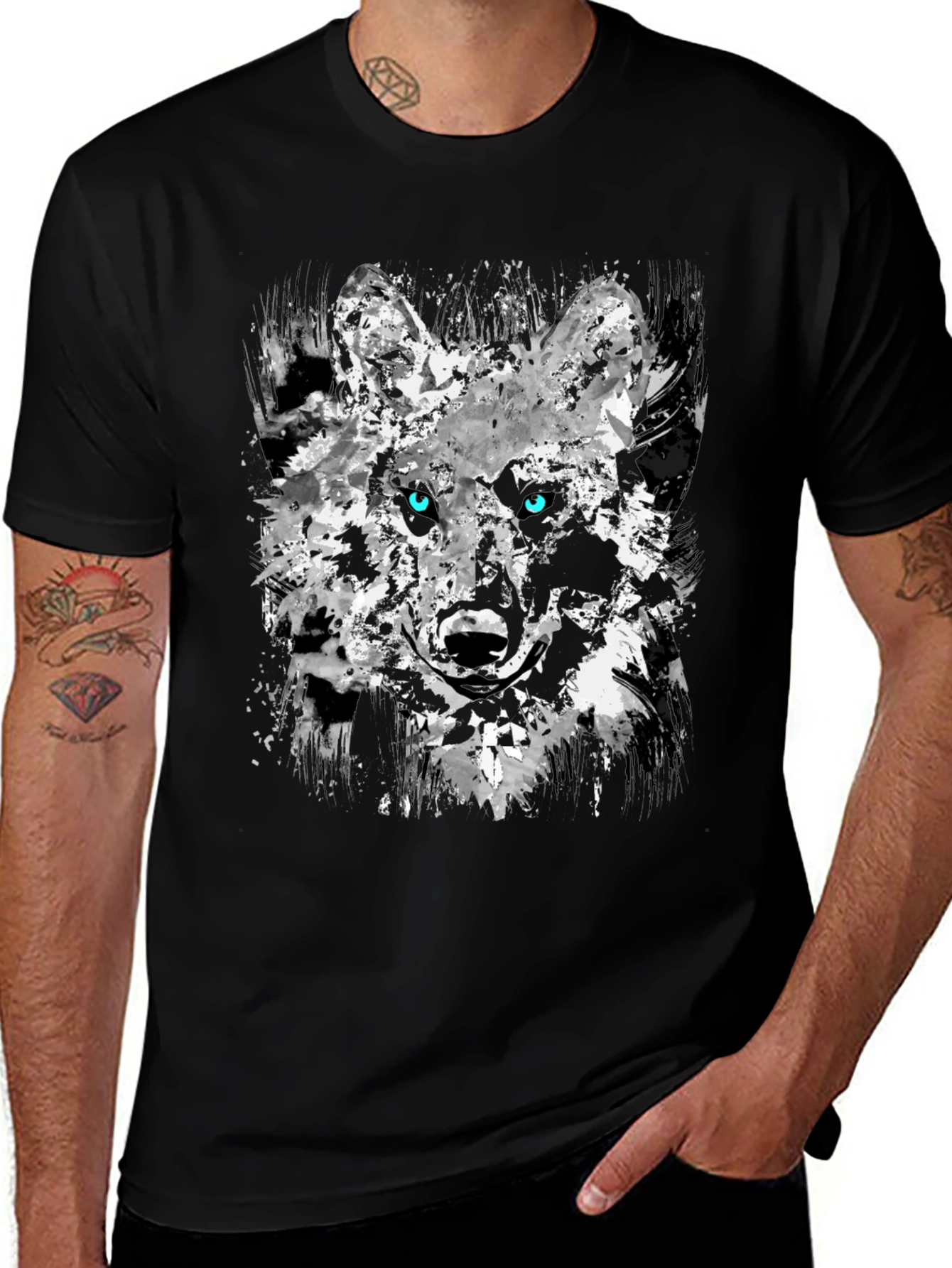 Abstract Wolf Graphic Black T-Shirt