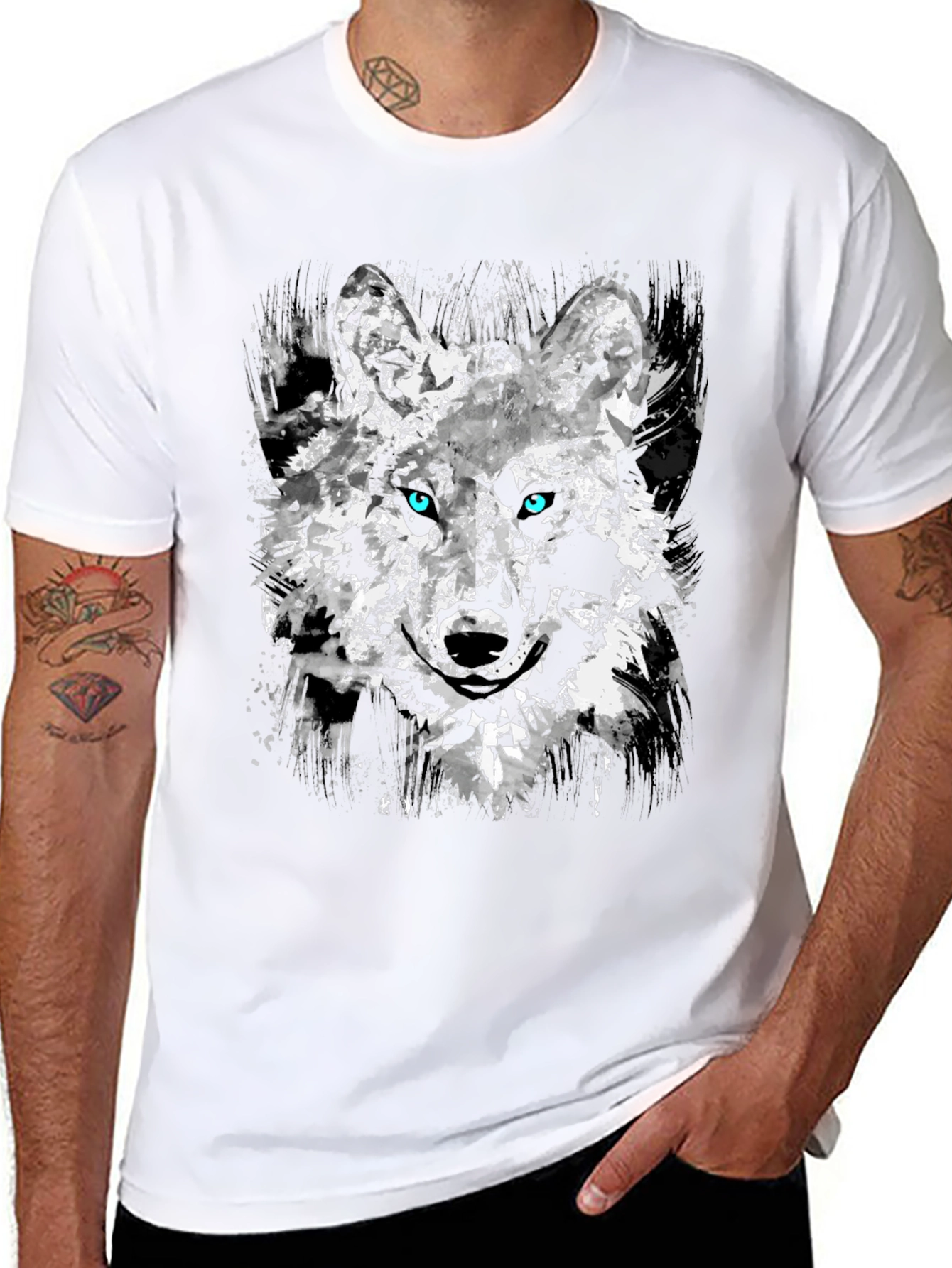 Abstract Wolf Graphic Black T-Shirt