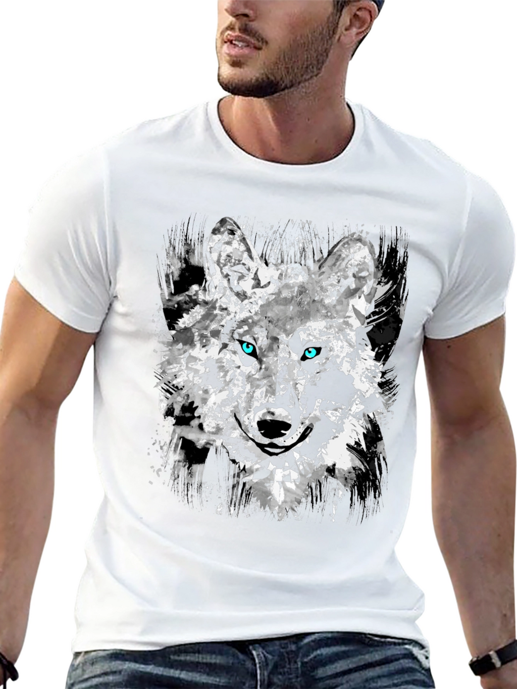 Abstract Wolf Graphic Black T-Shirt