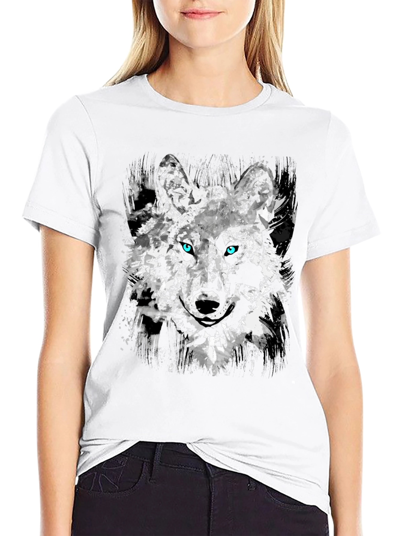 Abstract Wolf Graphic Black T-Shirt
