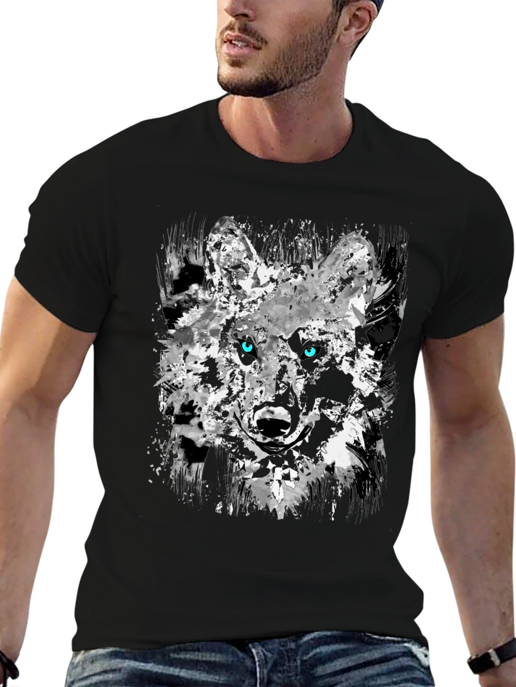 Abstract Wolf Graphic Black T-Shirt
