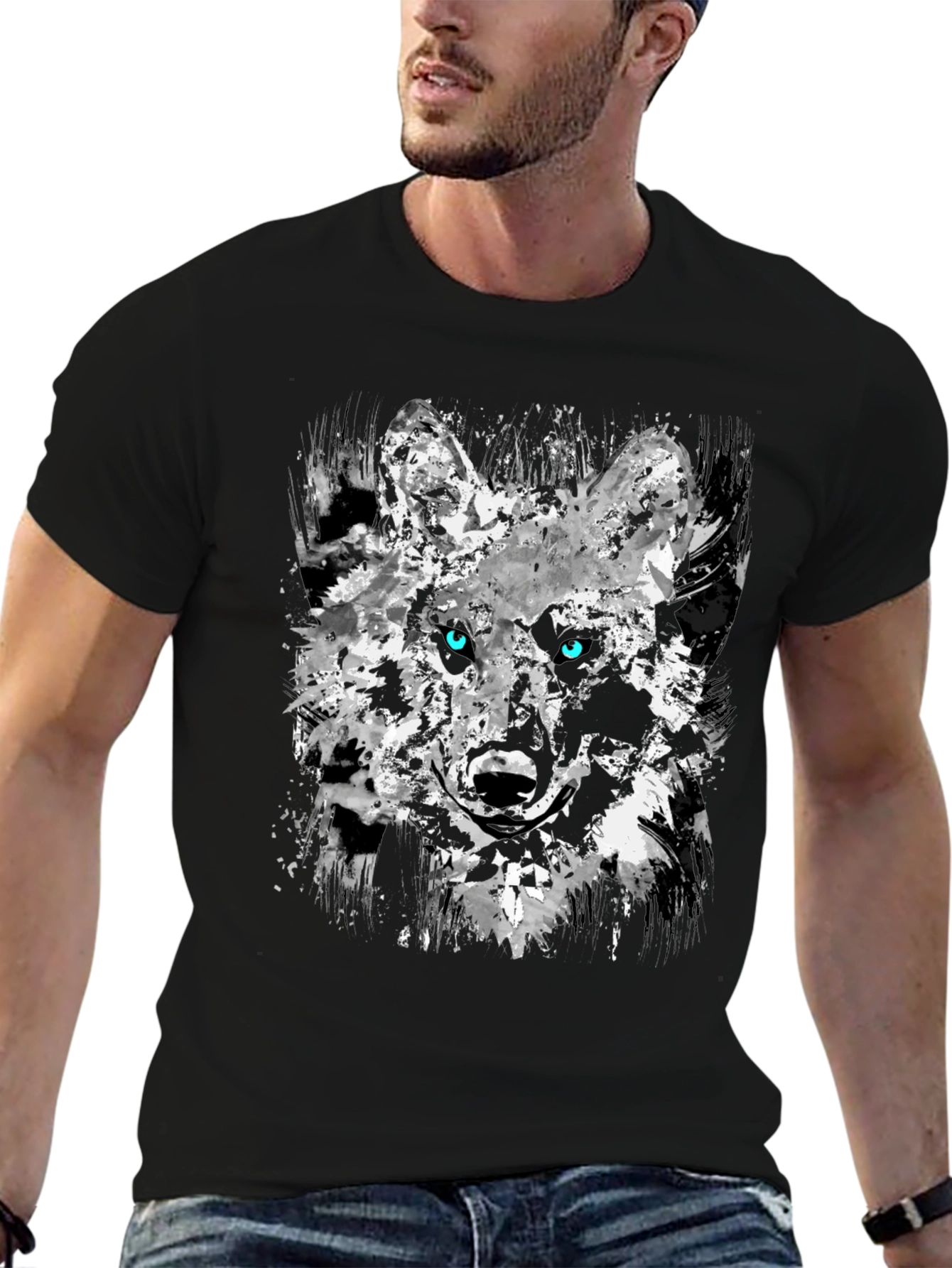 Abstract Wolf Graphic Black T-Shirt