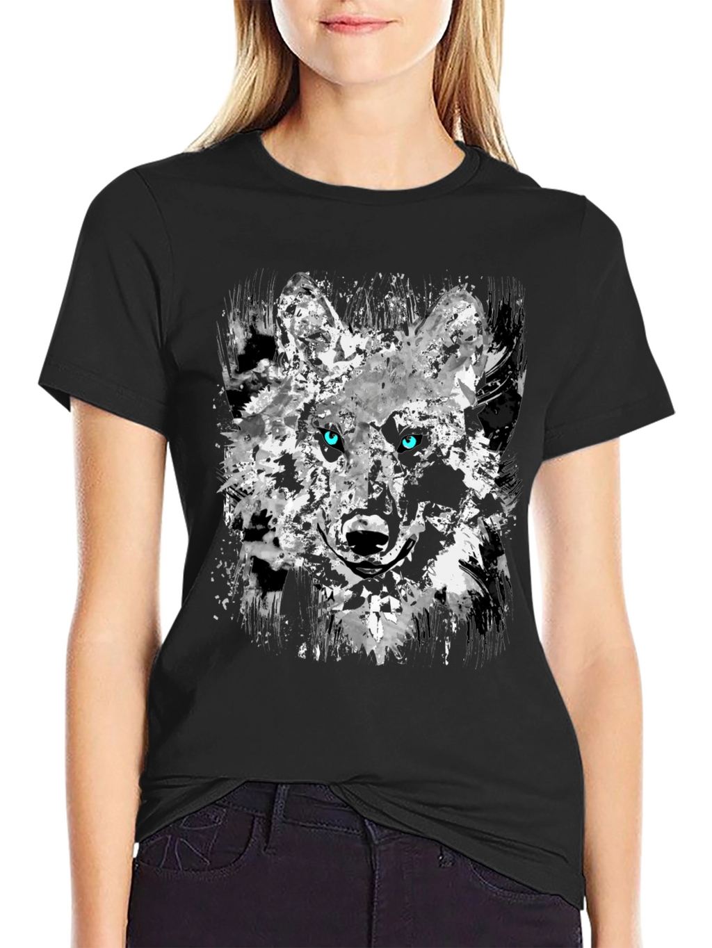Abstract Wolf Graphic Black T-Shirt
