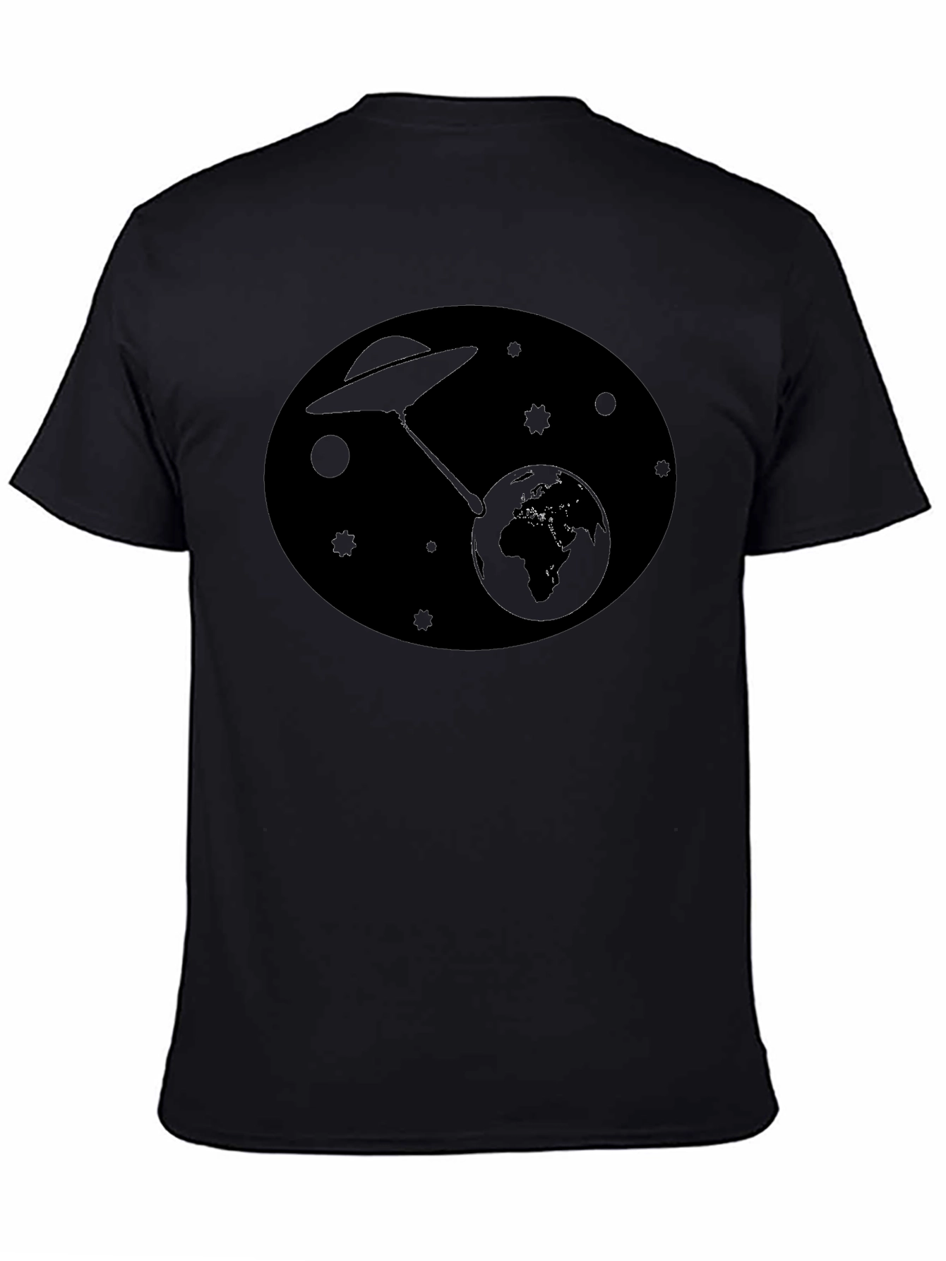 UFO Abduction Earth Graphic T-Shirt - Black