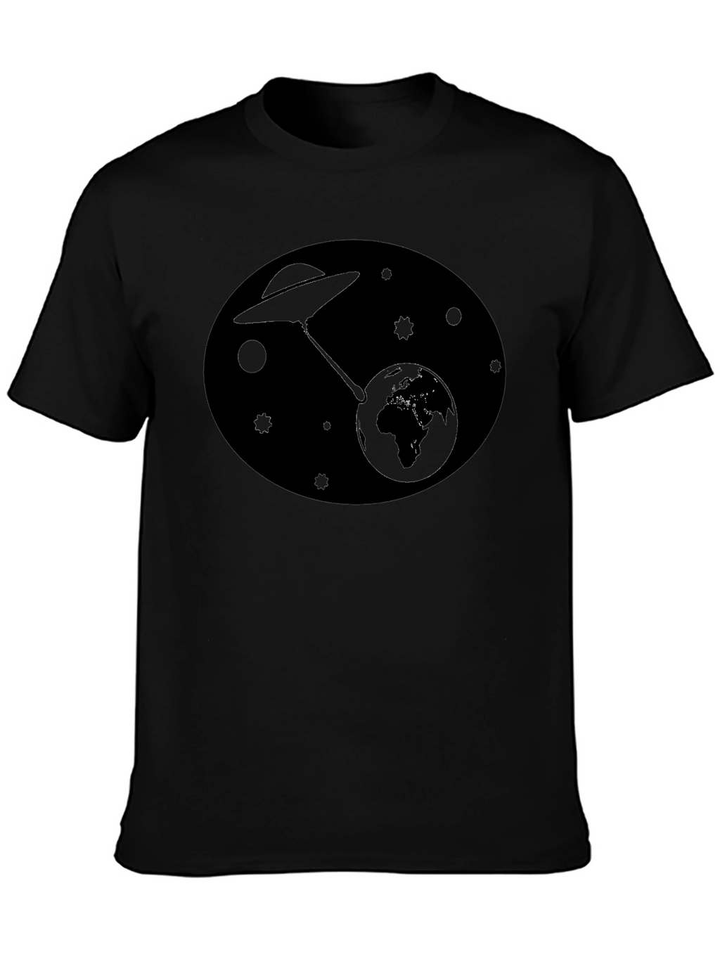 UFO Abduction Earth Graphic T-Shirt - Black