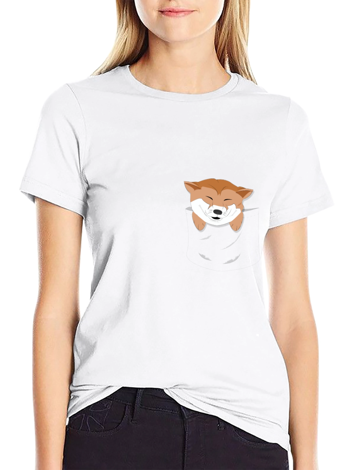 Cute Shiba Inu Pocket T-Shirt - Black