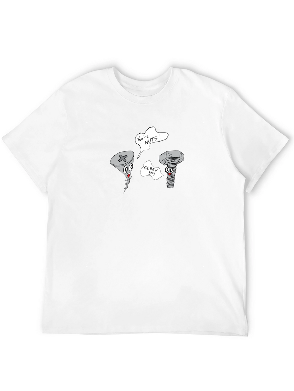 Funny Screw & Nut Cartoon Black T-Shirt