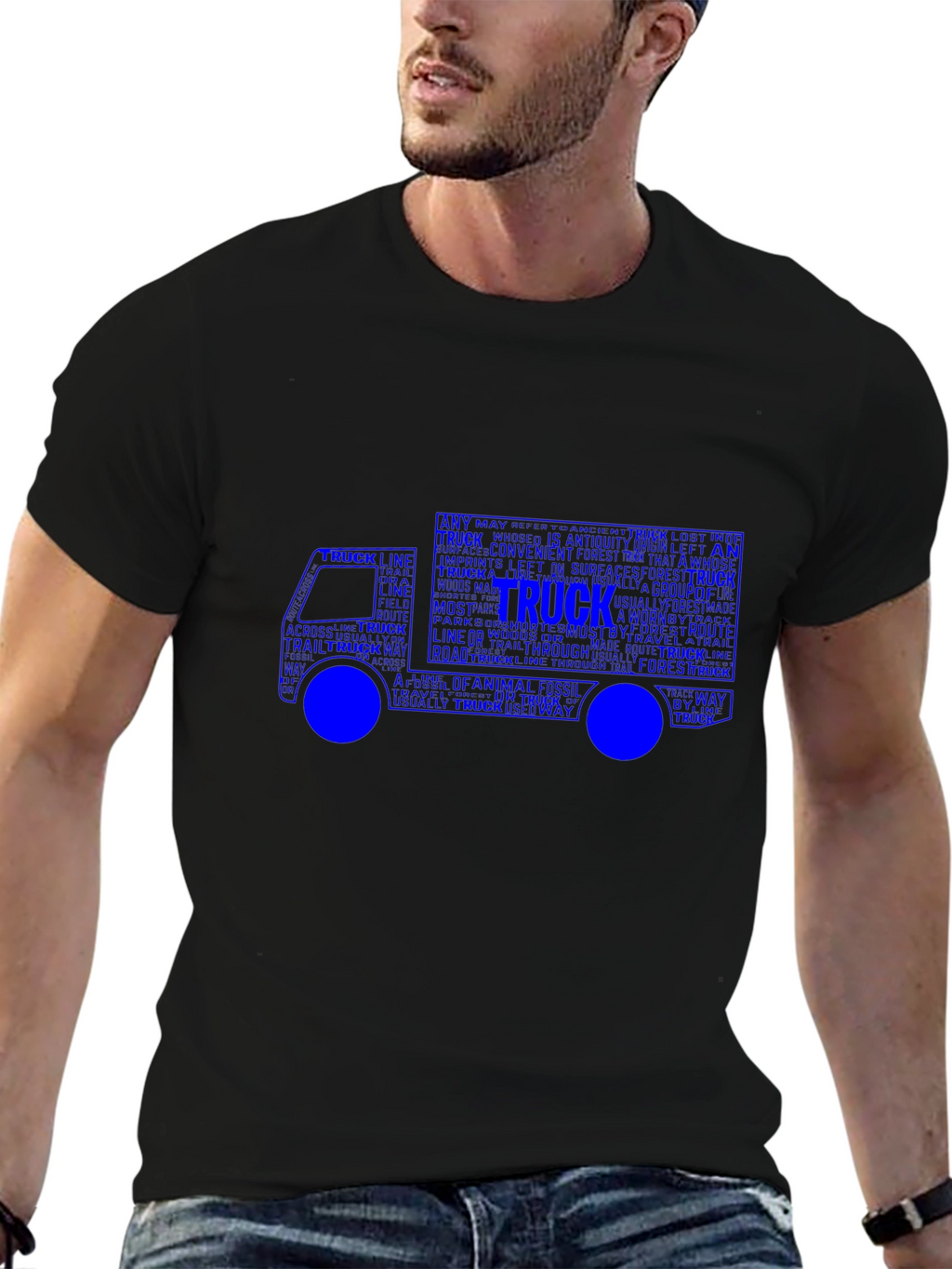 Truck Word Art Graphic T-Shirt - Black