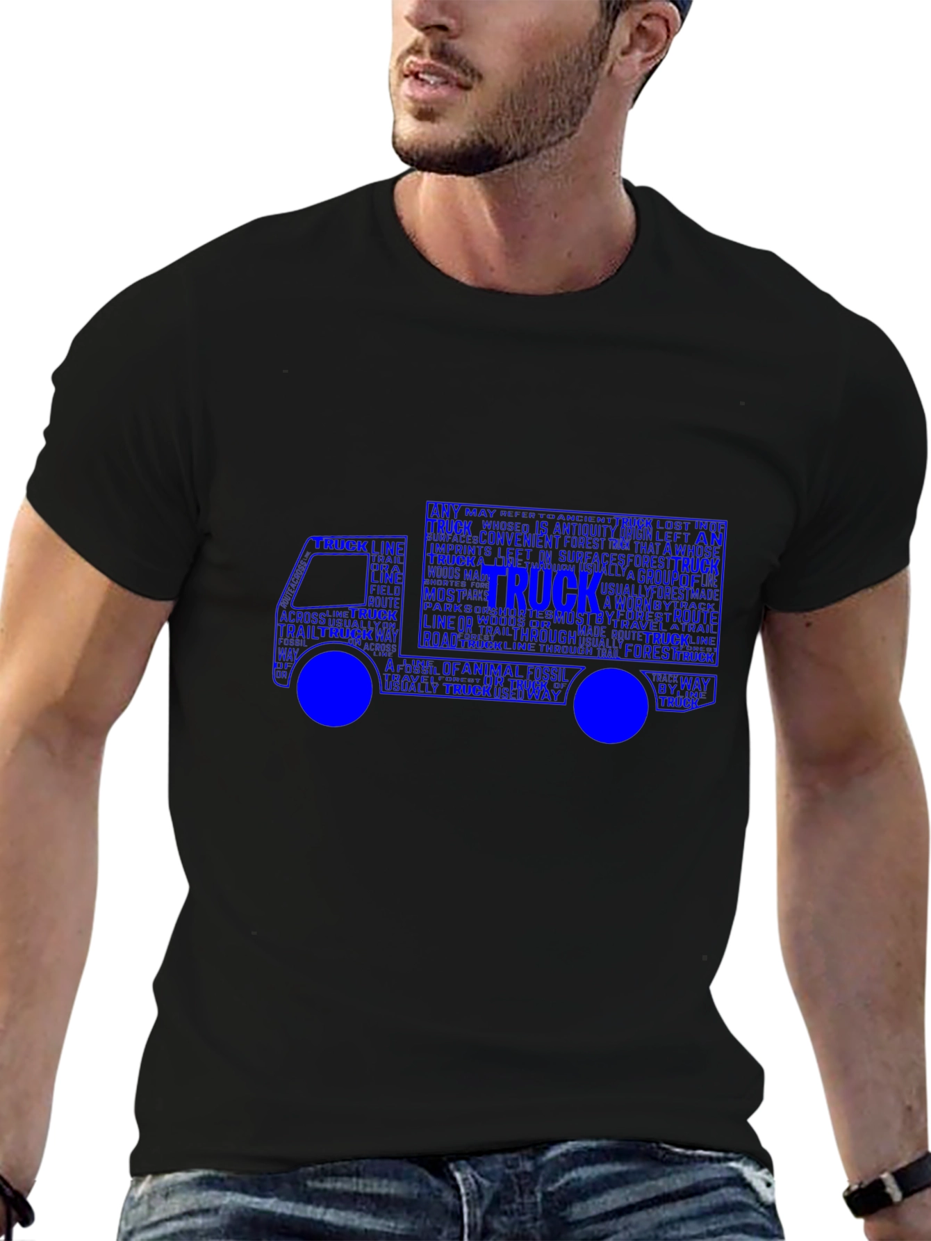 Truck Word Art Graphic T-Shirt - Black