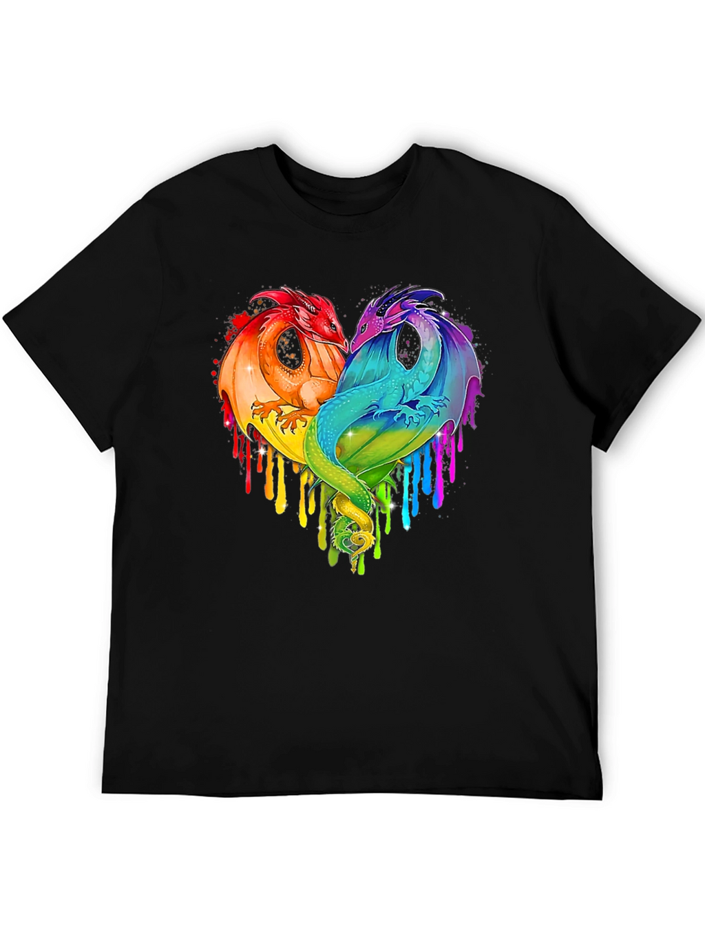Rainbow Dragon Heart Graphic Tee - Fantasy Lovers T-Shirt