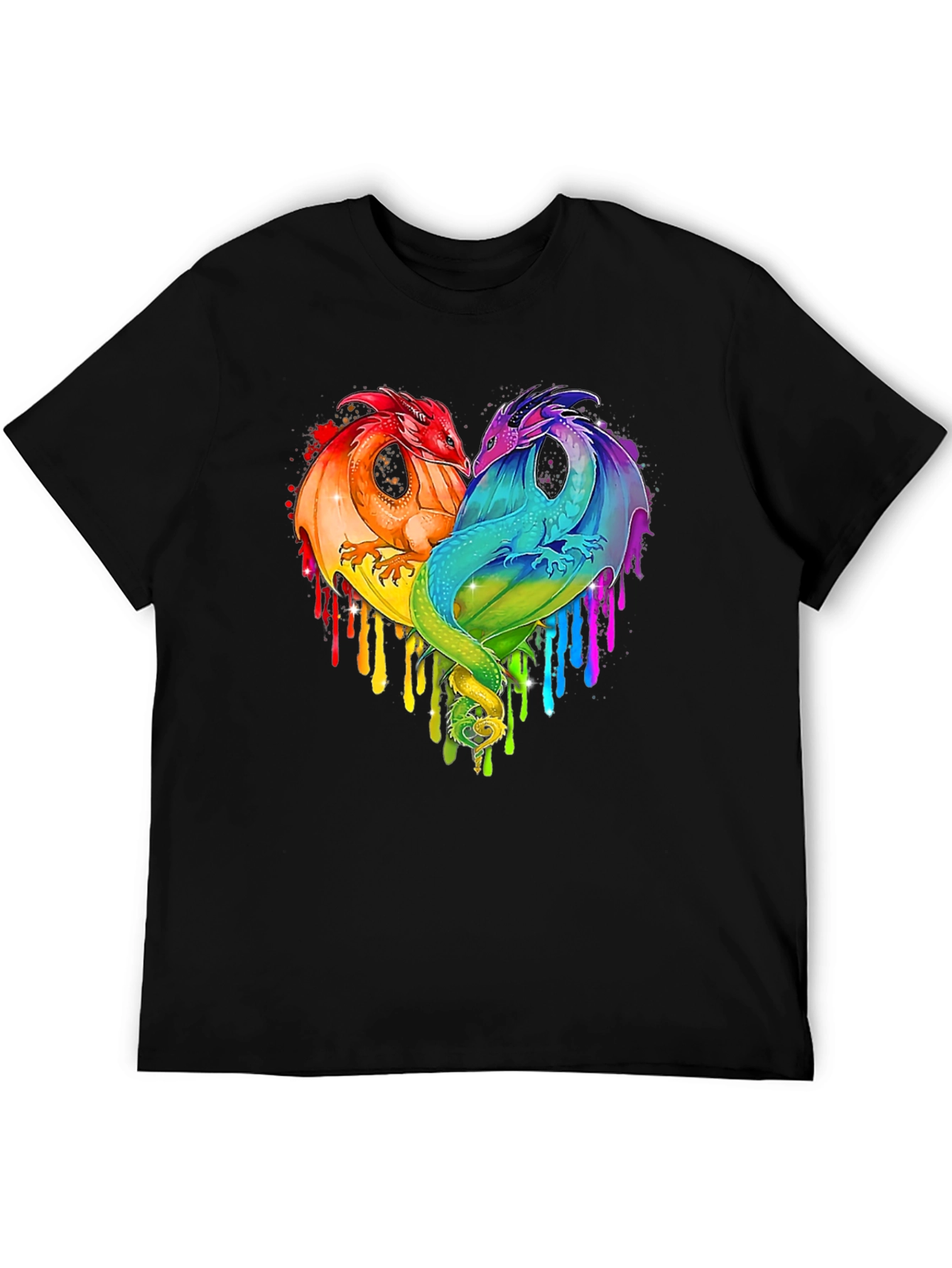 Rainbow Dragon Heart Graphic Tee - Fantasy Lovers T-Shirt