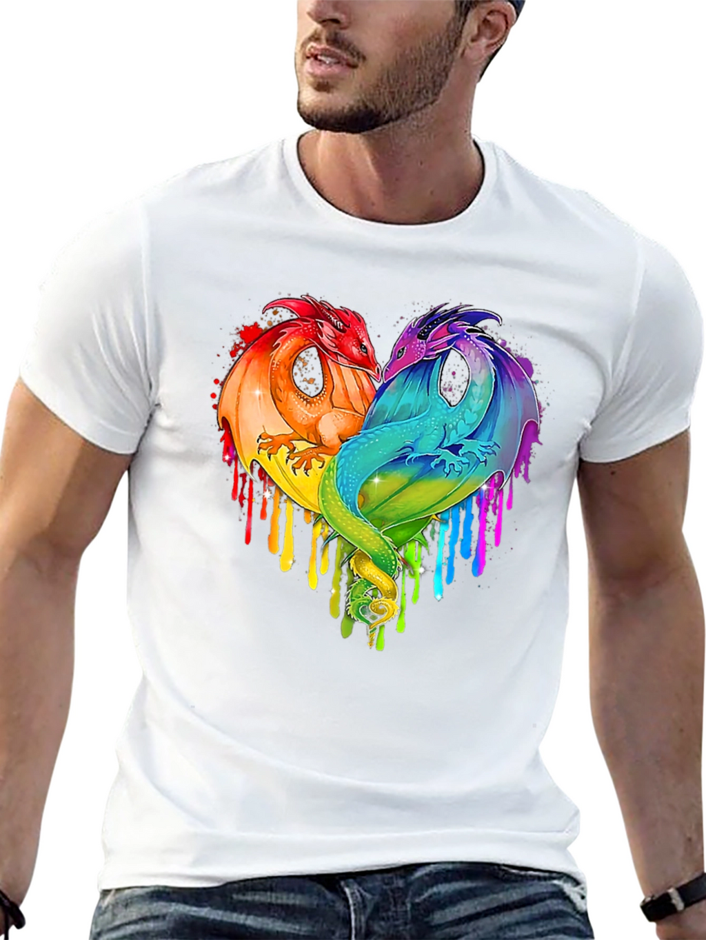 Rainbow Dragon Heart Graphic Tee - Fantasy Lovers T-Shirt