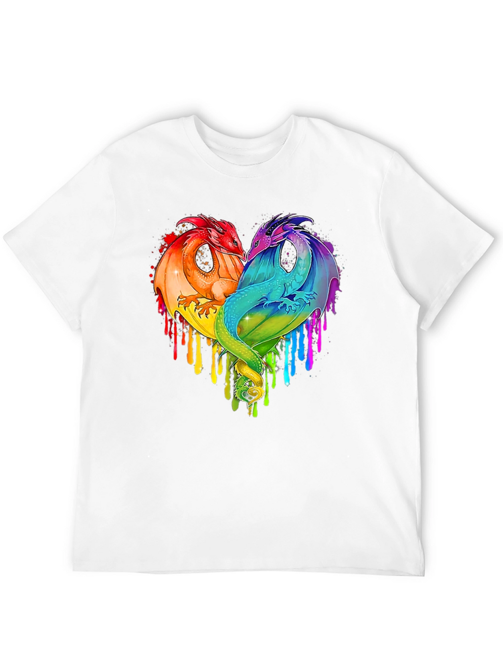 Rainbow Dragon Heart Graphic Tee - Fantasy Lovers T-Shirt