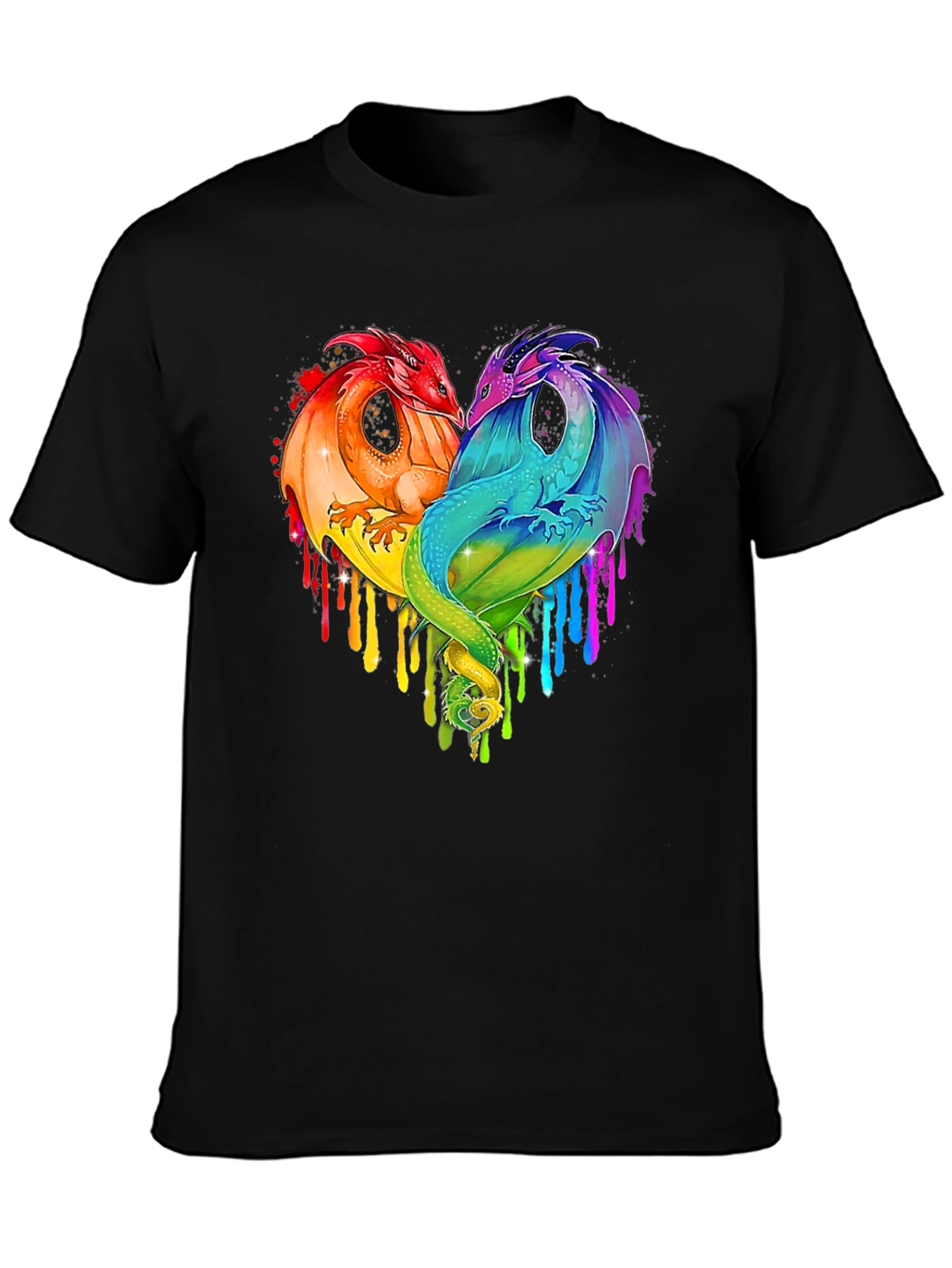 Rainbow Dragon Heart Graphic Tee - Fantasy Lovers T-Shirt