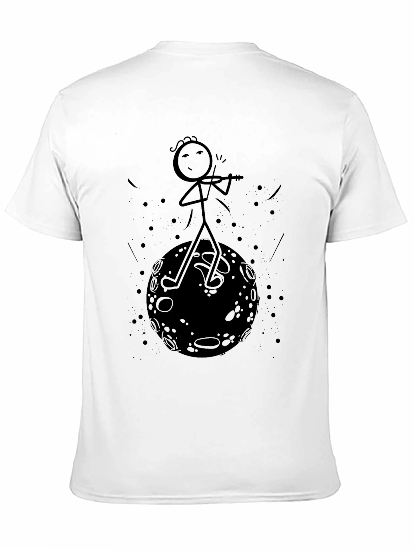 Stick Figure Moon Musician Black T-Shirt