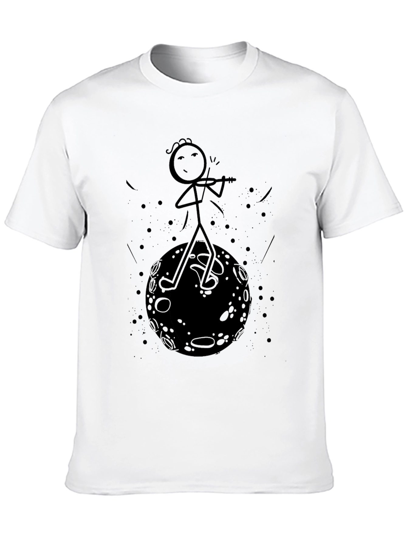 Stick Figure Moon Musician Black T-Shirt