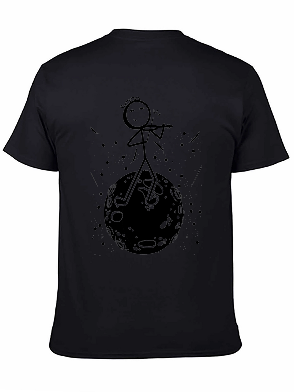 Stick Figure Moon Musician Black T-Shirt