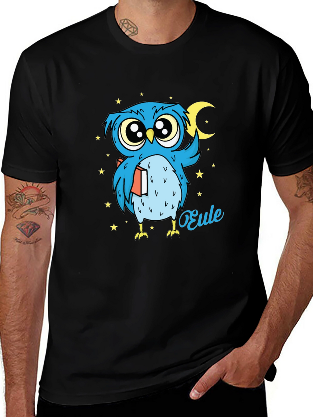 Whimsical Owl Graphic Tee - Nighttime Reader